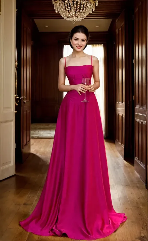 Vintage Spaghetti-straps princess style satin long prom dress