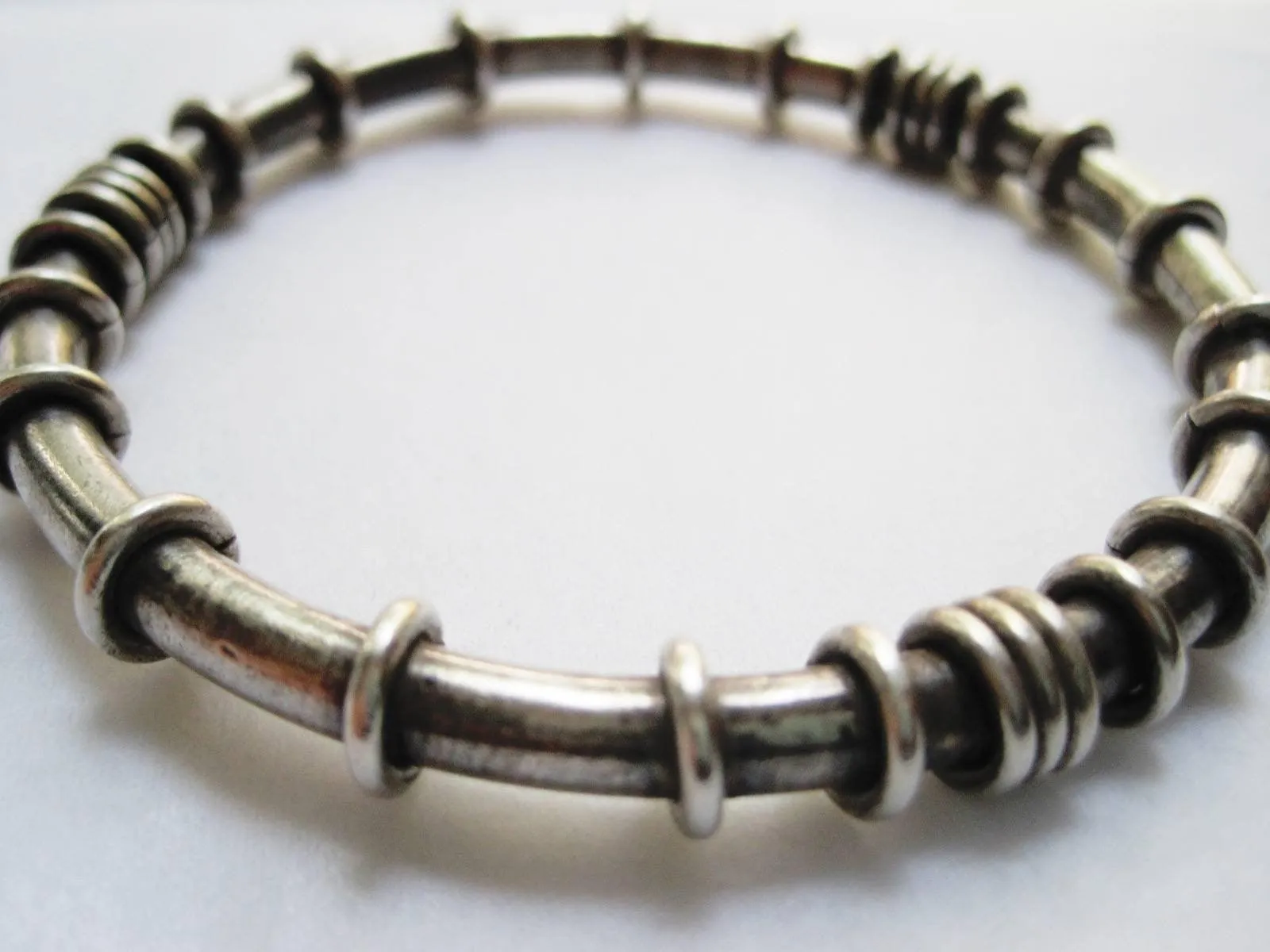 Vintage Unusual Tribal Solid Sterling Silver Bracelet