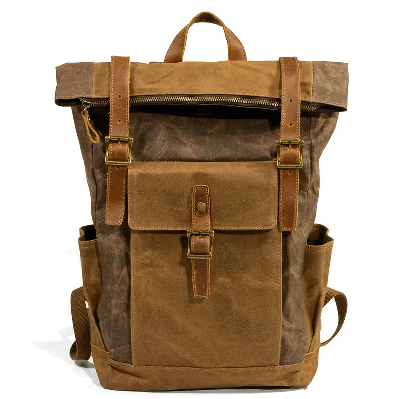 Vintage Waterproof Leather Canvas Backpack C9120