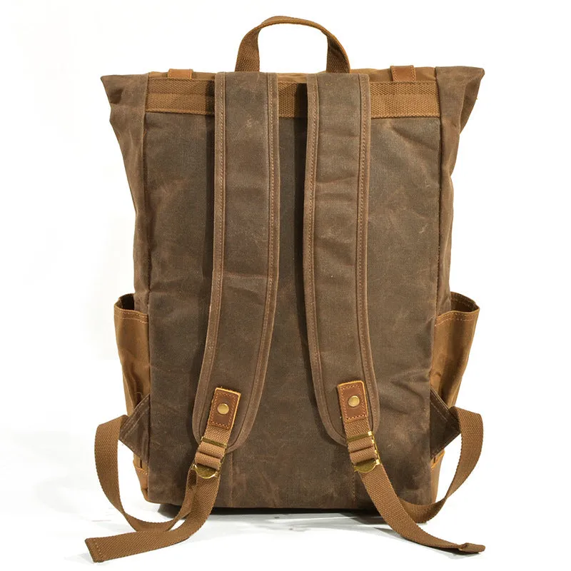 Vintage Waterproof Leather Canvas Backpack C9120