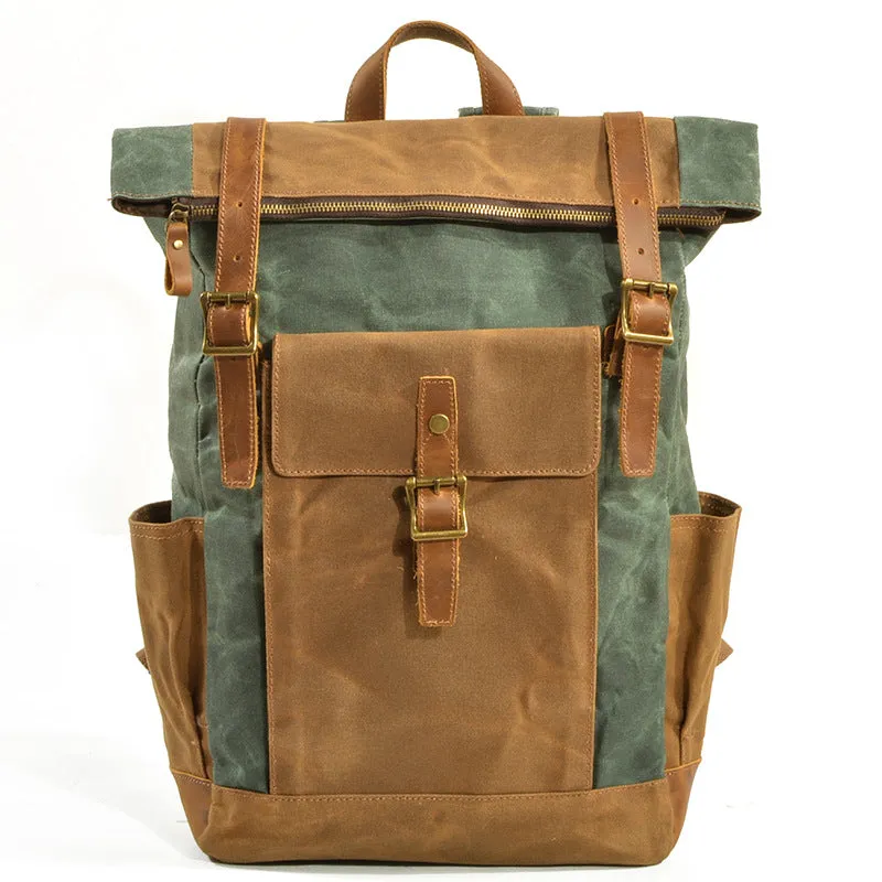 Vintage Waterproof Leather Canvas Backpack C9120