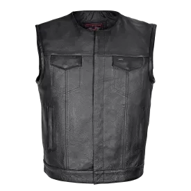 VL919 Men's Zipper and Snap Closure Leather Motorcycle Club Vest Quick Access Gun Pocket