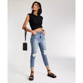 VS Destructed Cinched Waist Mom Jeans