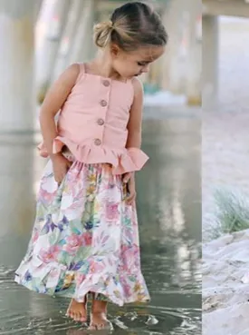 Walks On The Beach Ruffle Floral Maxi Skirt Set