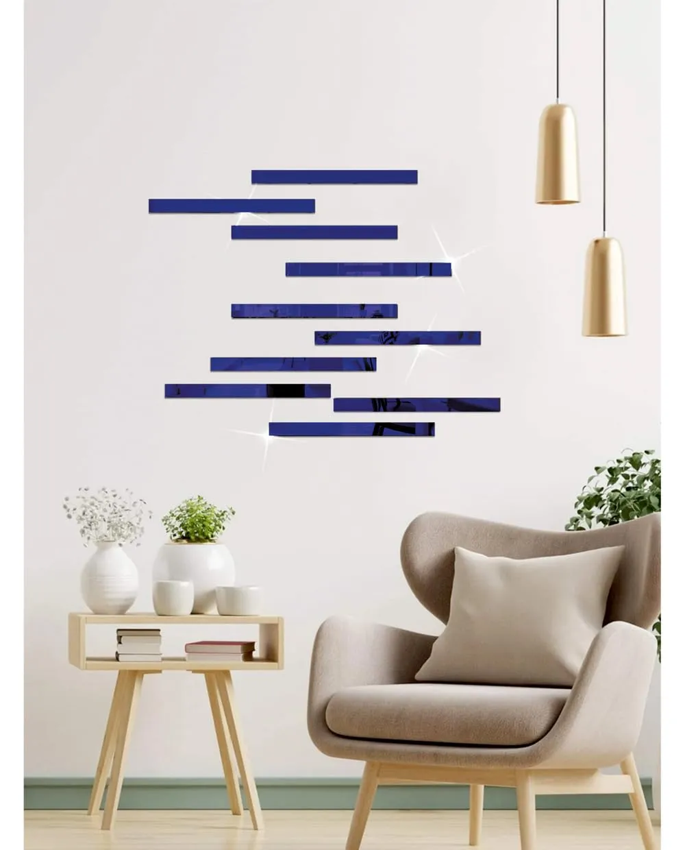 Wall1ders 30 Strip Designed Blue Mirror Stickers for Wall, Acrylic Mirror Wall Decor Sticker, Wall Mirror Stickers, Acrylic Stickers, Wall Stickers for Hall Room, Bed Room, Kitchen