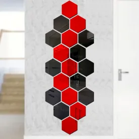 Wall1ders Hexagon 10 Red 10 Black Acrylic Mirror Stickers for Wall, Decorative Items Home Decoration for Bedroom, Living Room, Office, Study Room