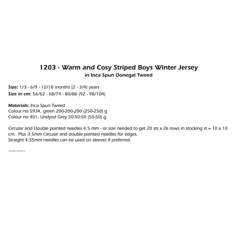 Warm & Cosy Striped Boys Jersey Knitting Pattern (1203)