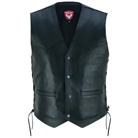 Warrior Gears  PREMIUM 1.1MM COWHIDE Genuine Leather Motorcycle Leather Vest | Genuine Leather Climax Lined Biker Waistcoat With Side Leather Laces