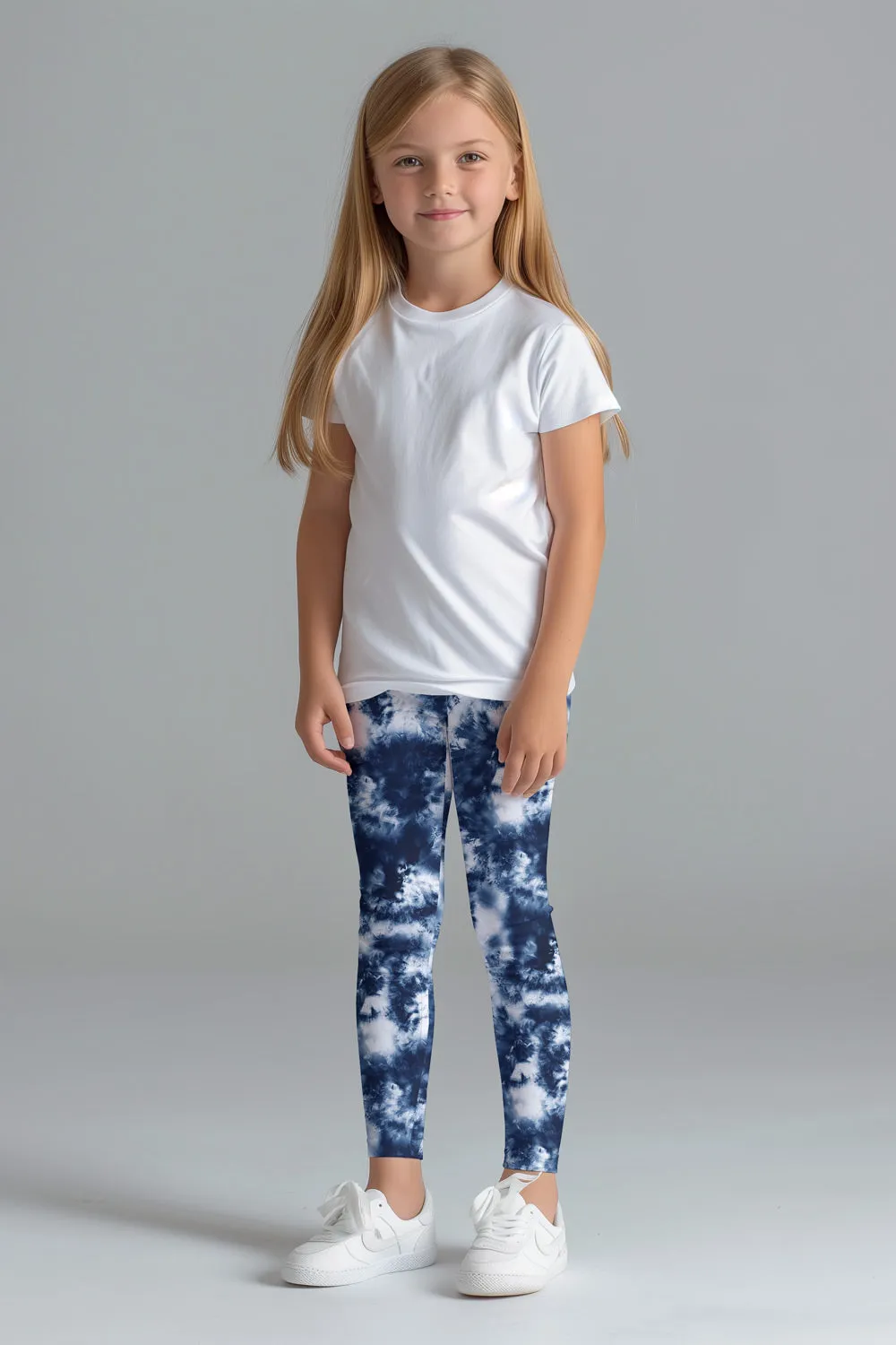 Waterfall Lucy Blue Cute Tie Dye Printed Stretch Leggings - Kids