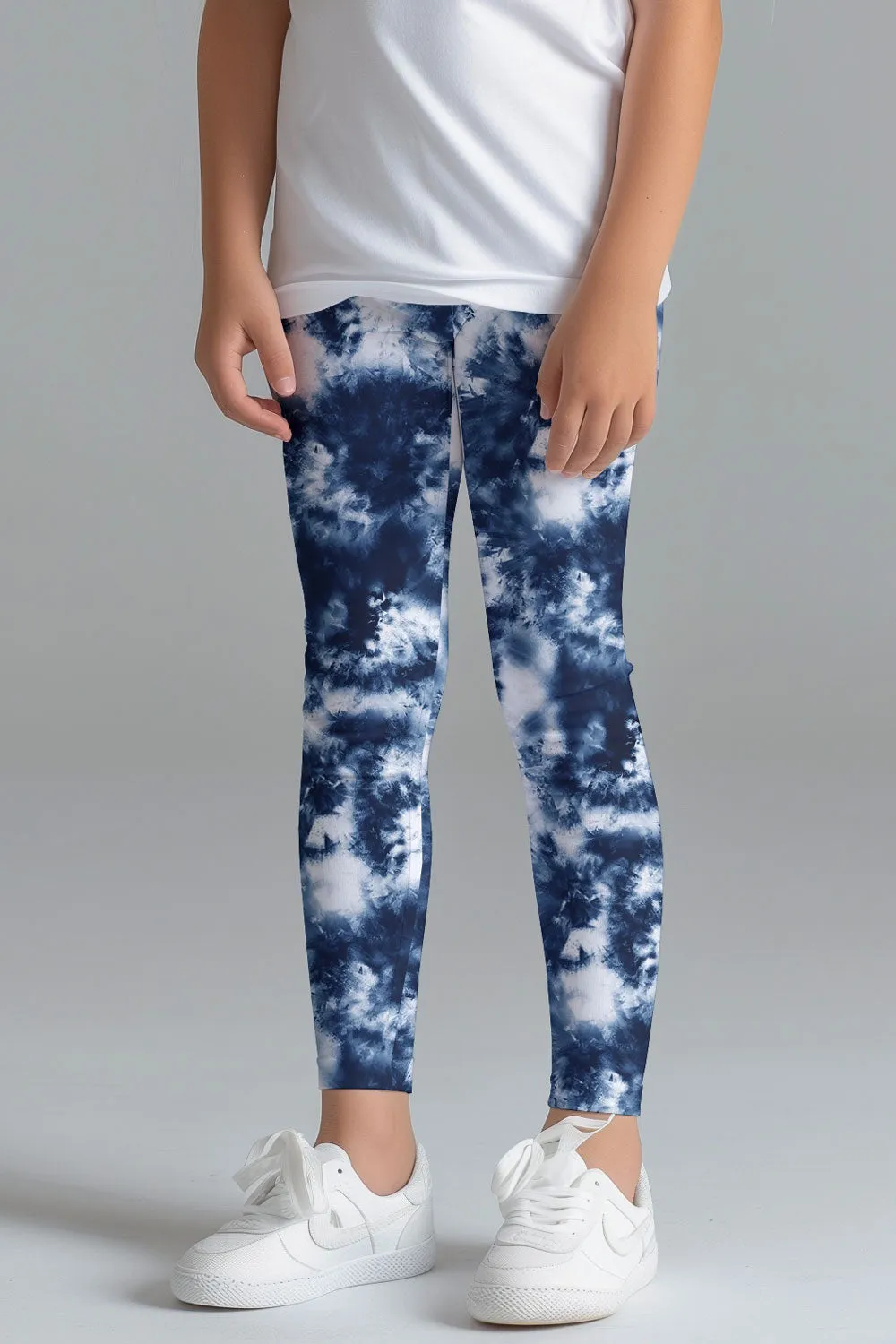 Waterfall Lucy Blue Cute Tie Dye Printed Stretch Leggings - Kids