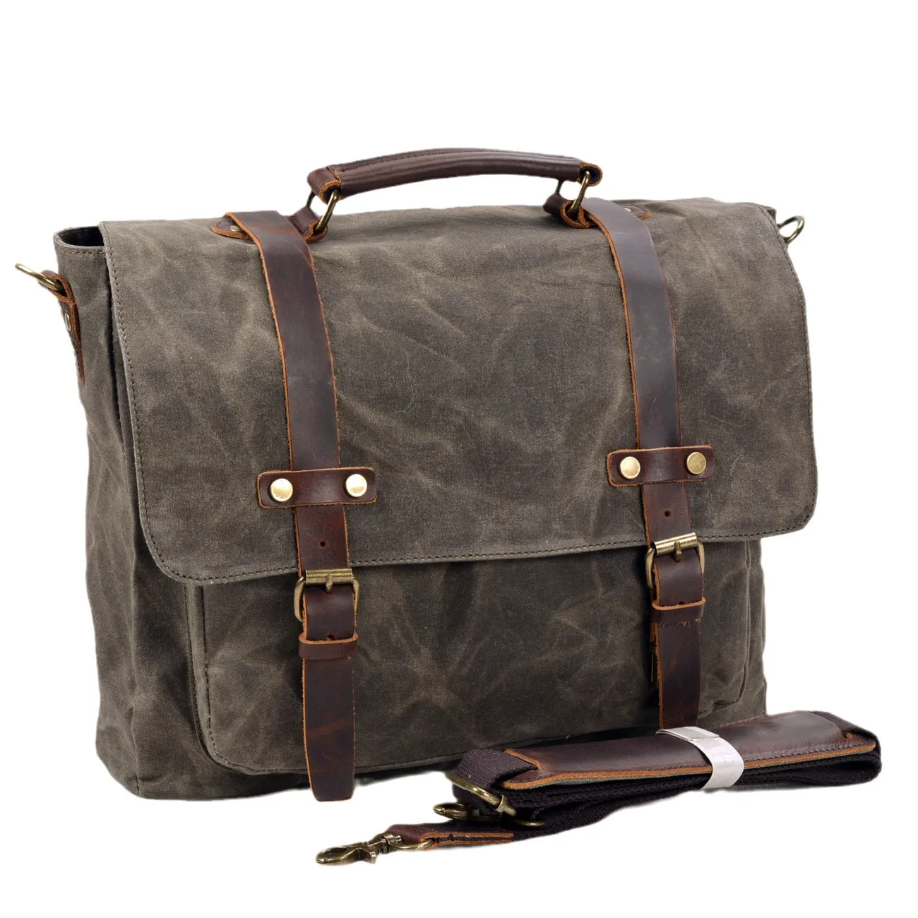 Waterproof Waxed Canvas Messenger Bag, 15.6 Inch Laptop Bag