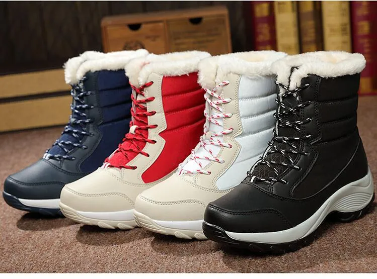 Waterproof Winter Plush Velvet Lace-up Boots