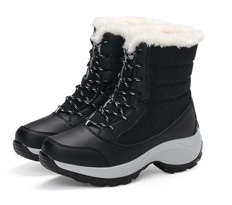 Waterproof Winter Plush Velvet Lace-up Boots