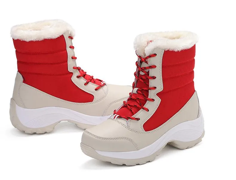 Waterproof Winter Plush Velvet Lace-up Boots