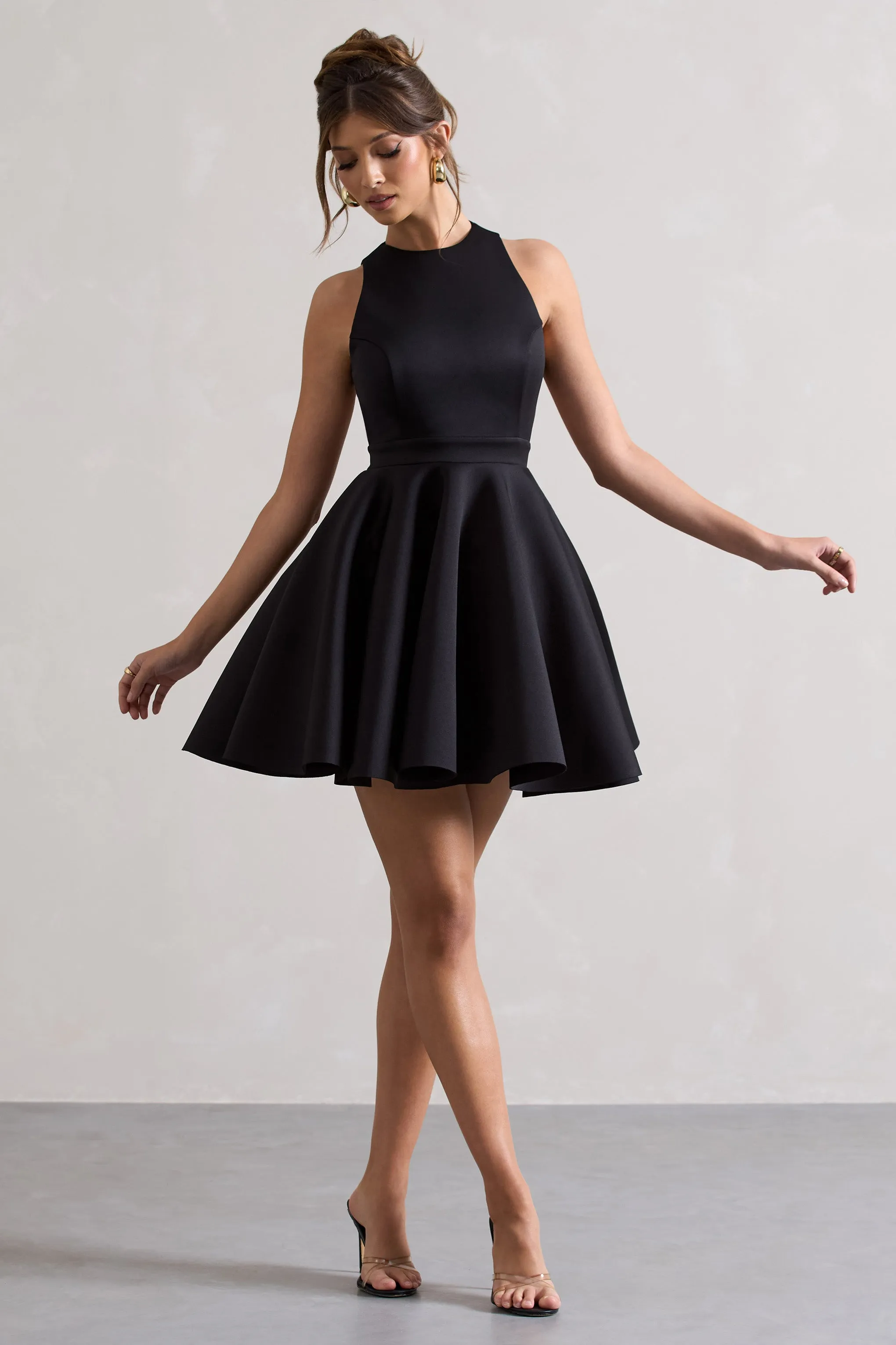 Waverly | Black Racer-Neck Sleeveless Skater Mini Dress