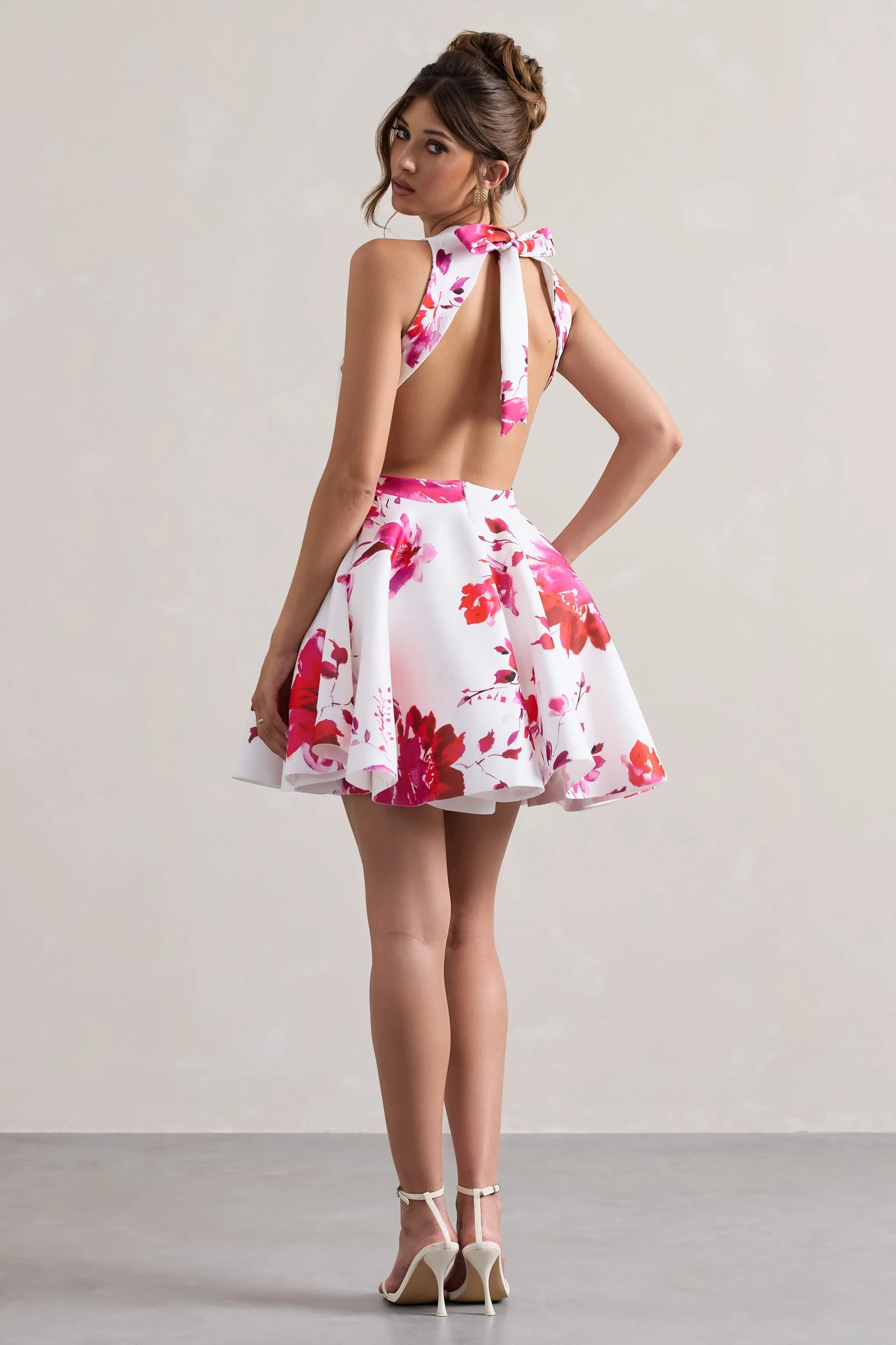 Waverly | Pink Floral Racer-Neck Sleeveless Skater Mini Dress