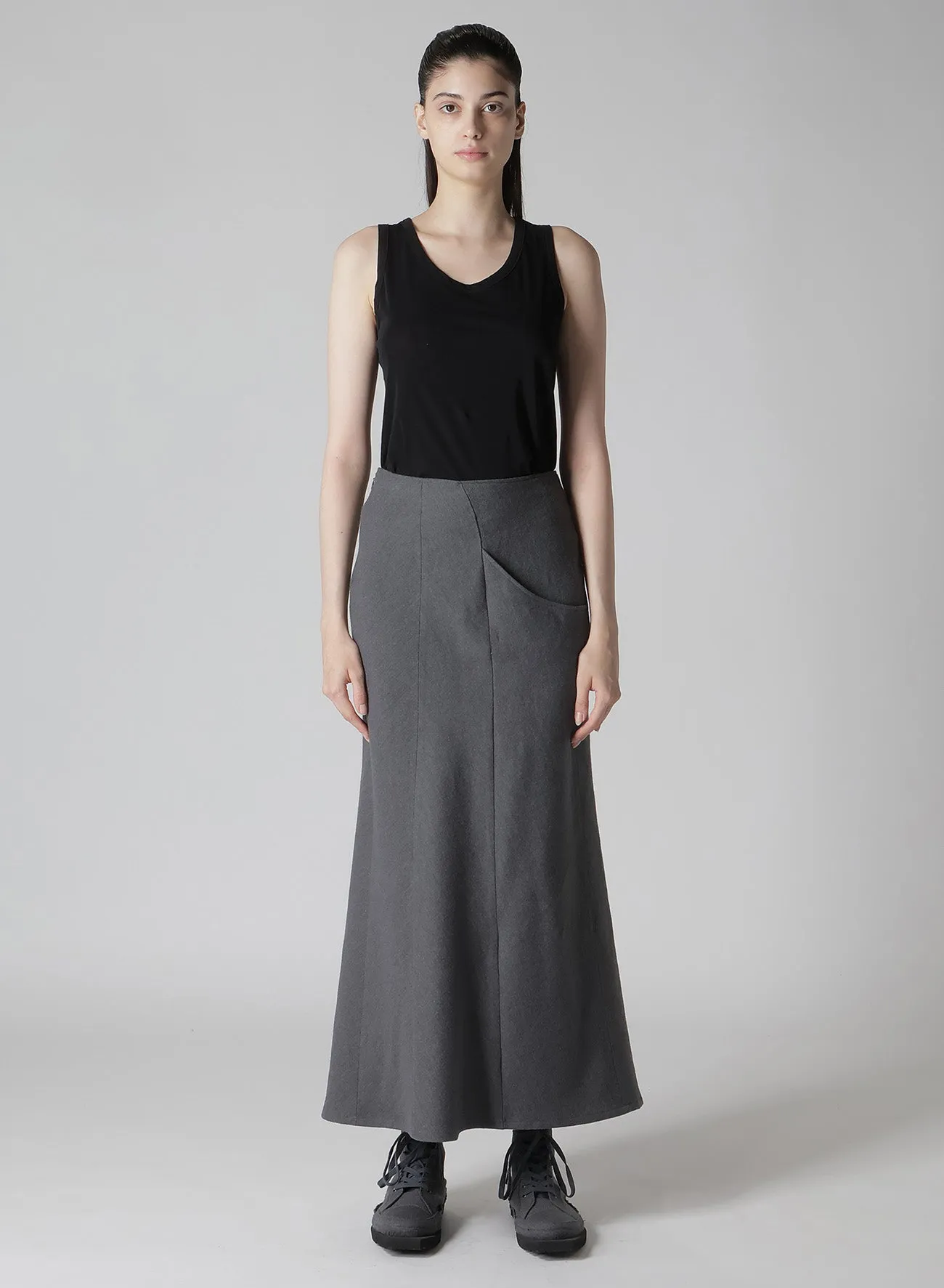 W/C TWILL WASHER L POCKET FLARE SKIRT