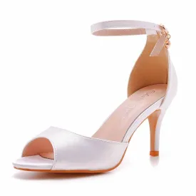 Wedding Heel Sandals White Open Toe Party Dress Heels With Strap