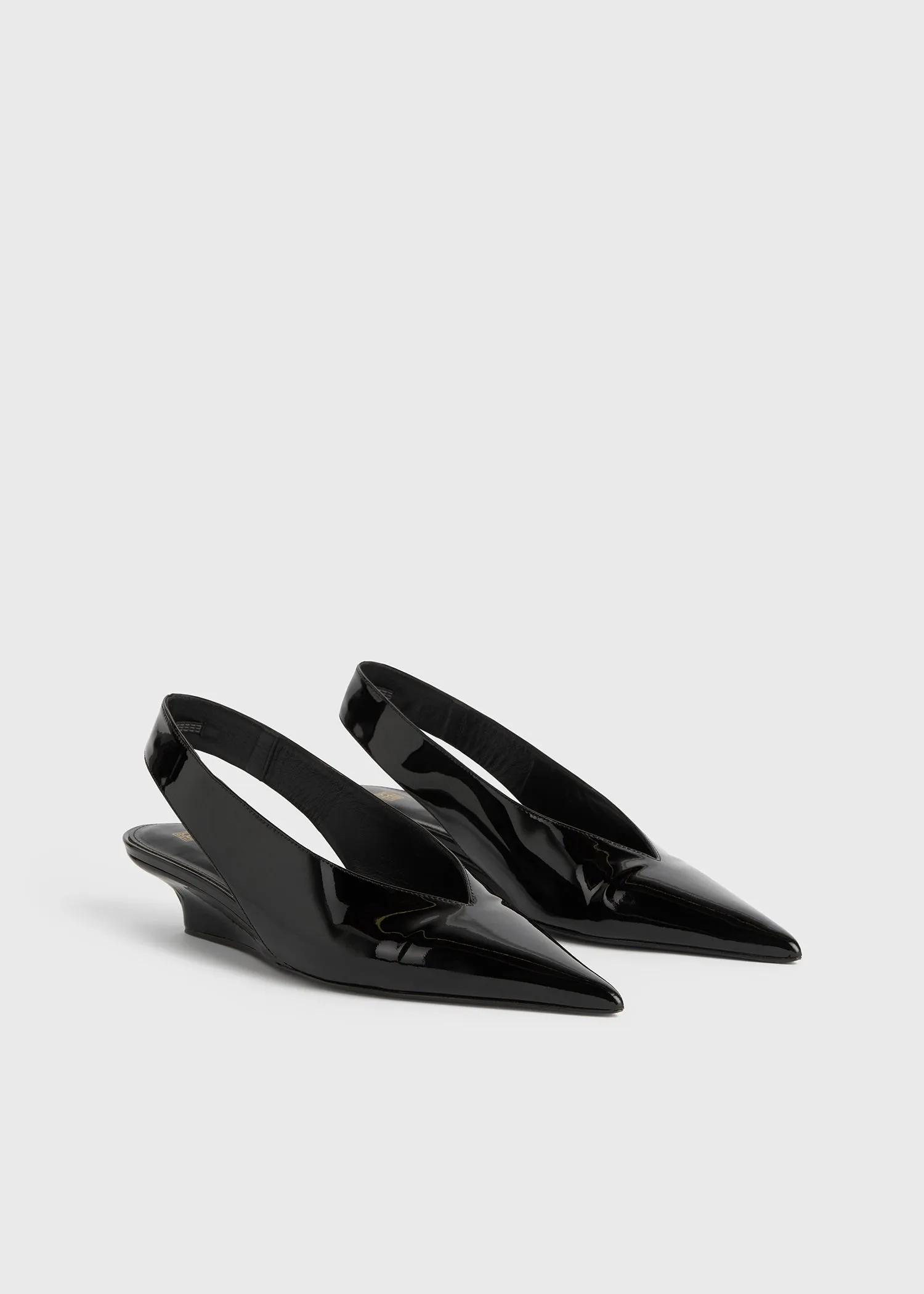 Wedge-heel patent slingbacks black