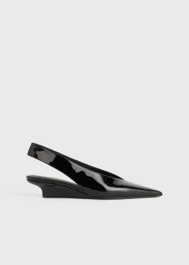 Wedge-heel patent slingbacks black