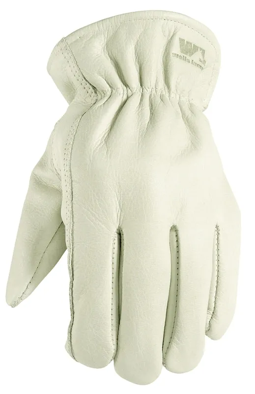 Wells Lamont 1171M Work Gloves, Men's, M, 8 to 8-1/2 in L, Keystone Thumb, Elastic Cuff, Cowhide Leather, White :PR: QUANTITY: 1