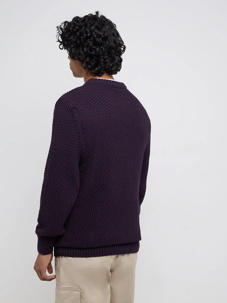 WES Casuals Purple Knitted Slim-Fit Sweater