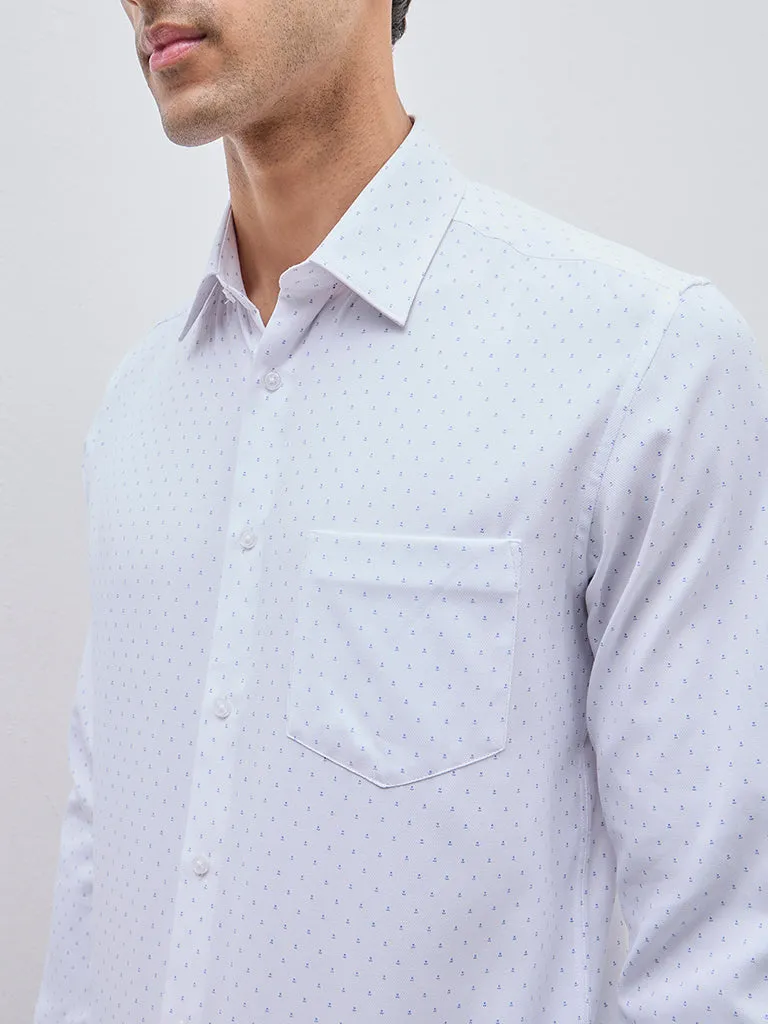 WES Formals White Polka-Dotted Slim-Fit Shirt