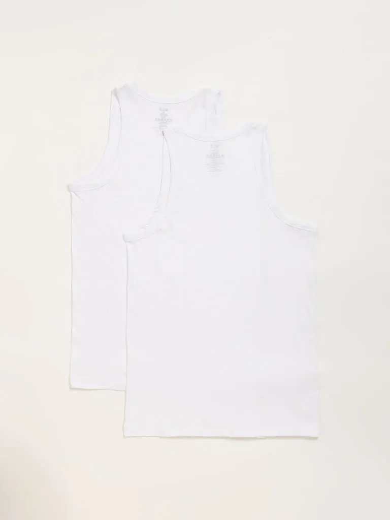 WES Lounge Plain White Cotton Vests - Pack of 2