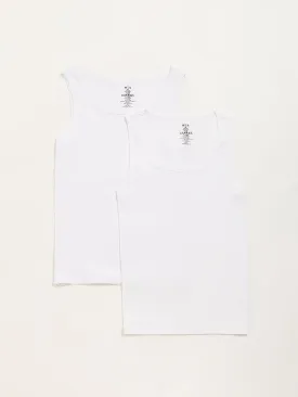 WES Lounge White Ribbed Cotton Vests - Pack of 2