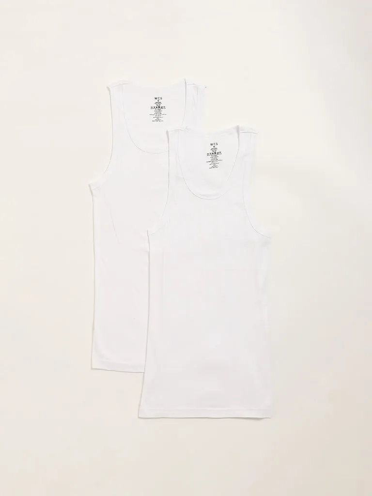 WES Lounge White Sleeveless Vests - Pack of 2