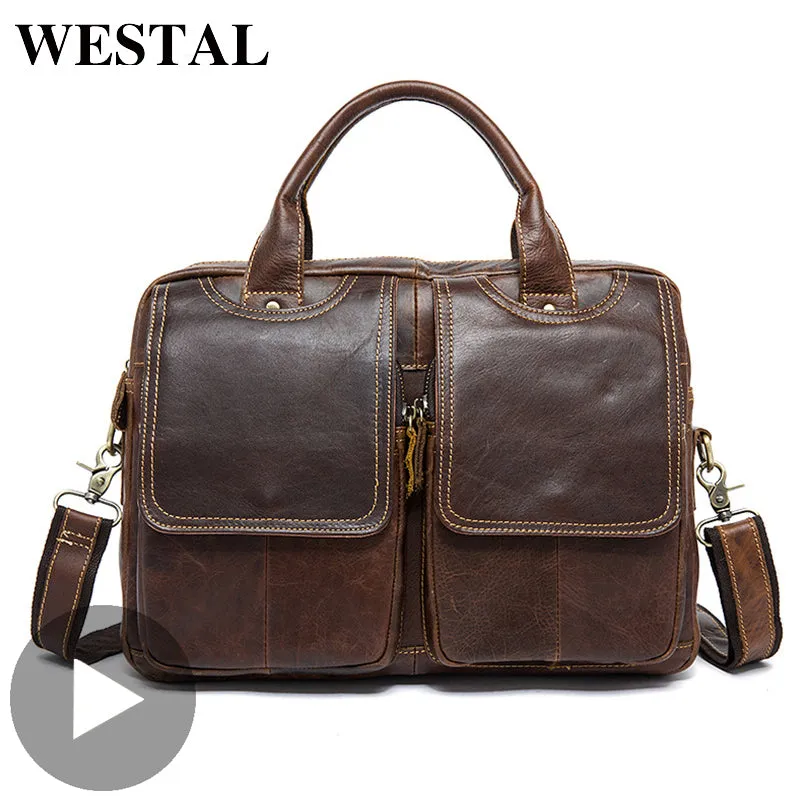 WESTAL  Rustic Men's Genuine Leather Laptop Messenger Bag for Business or Travel