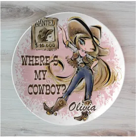 Where's My Cowboy Personalised Dinner Plate