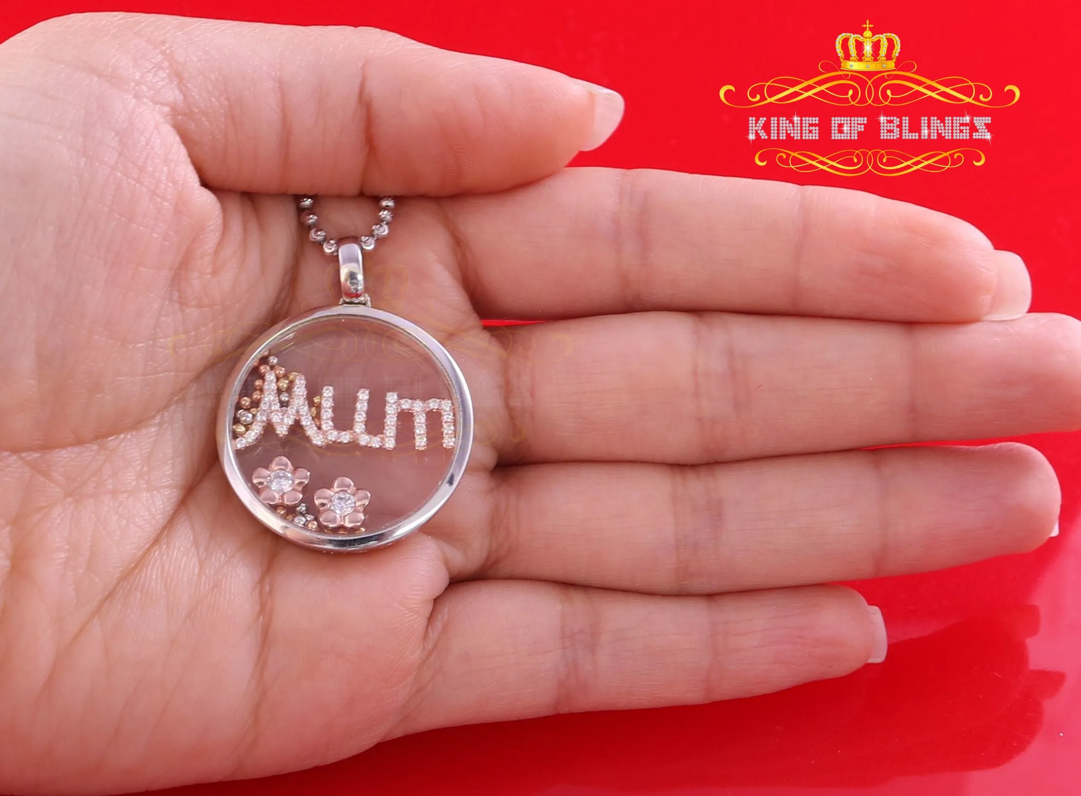 White 925 Sterling Silver Charming Mum Letter Pendant Style with Cubic Zirconia