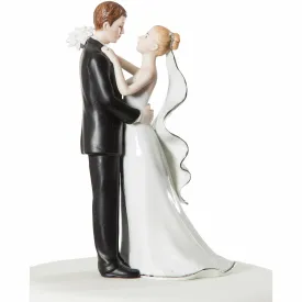 White and Silver Porcelain Bride and Groom Wedding Cake Topper Figurine