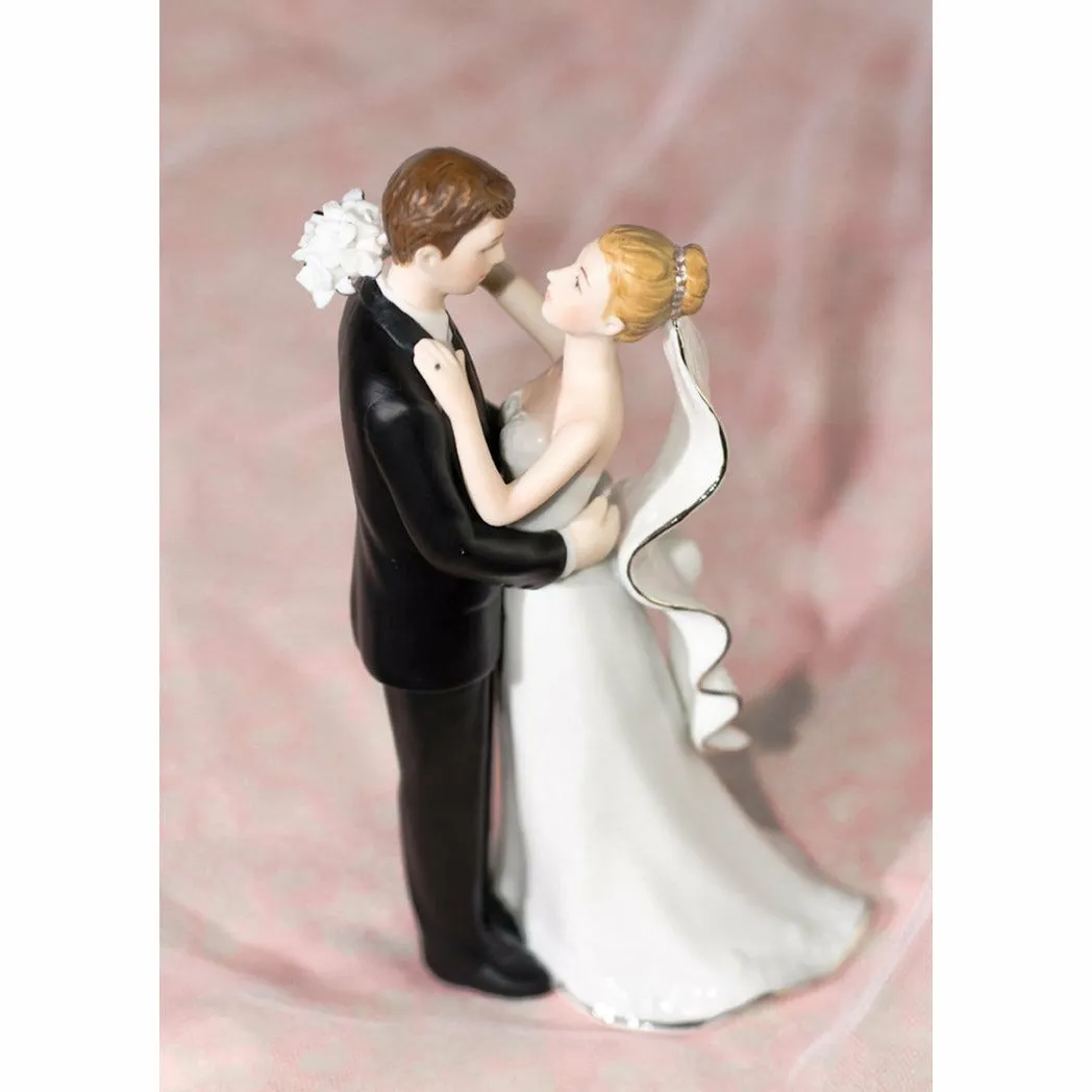 White and Silver Porcelain Bride and Groom Wedding Cake Topper Figurine