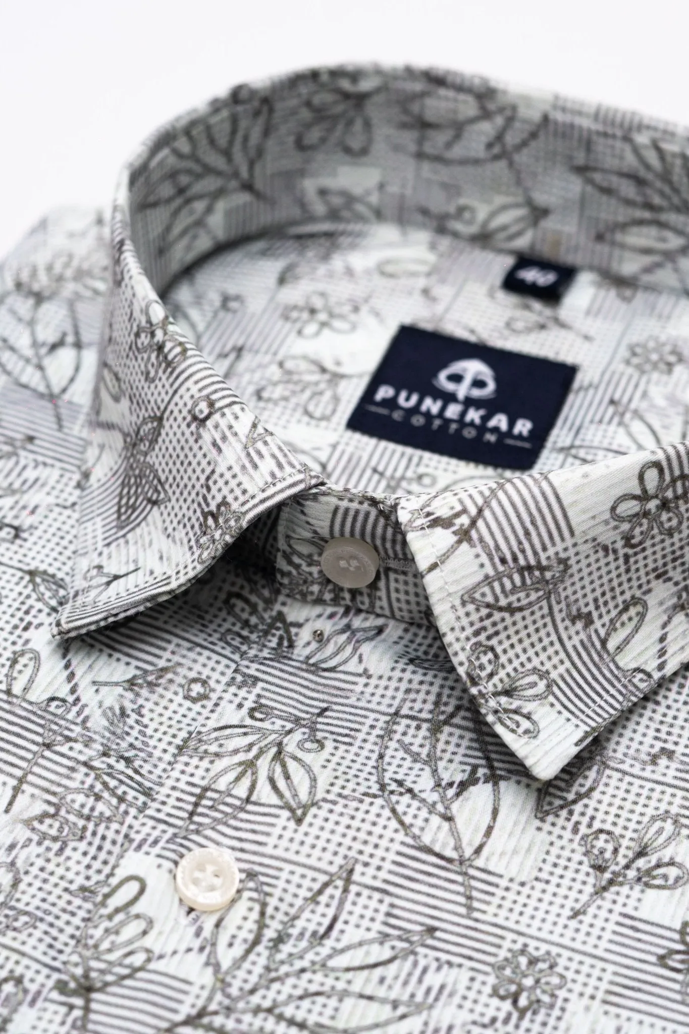 White Black Color Leaf Printed Shirt For Men