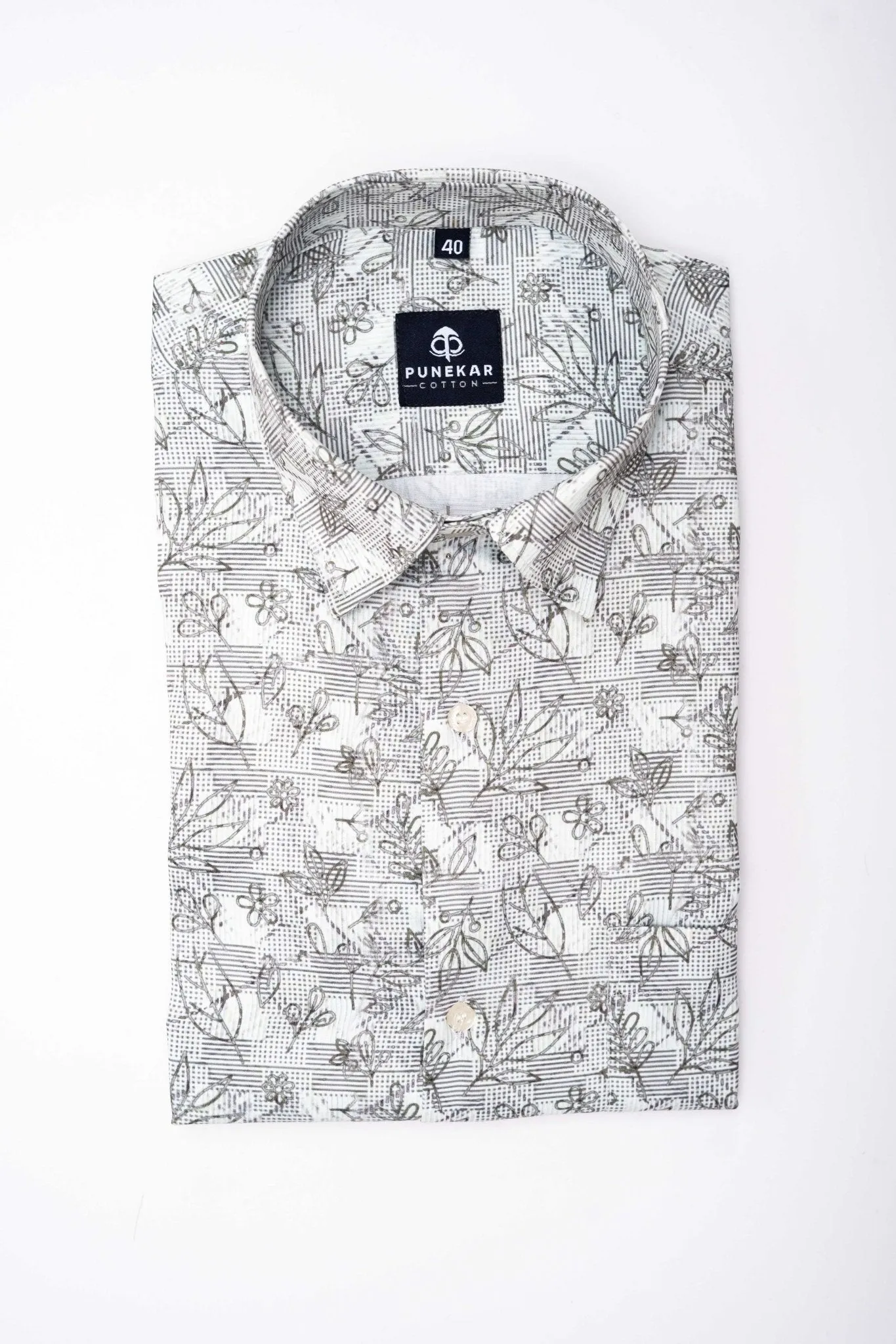 White Black Color Leaf Printed Shirt For Men