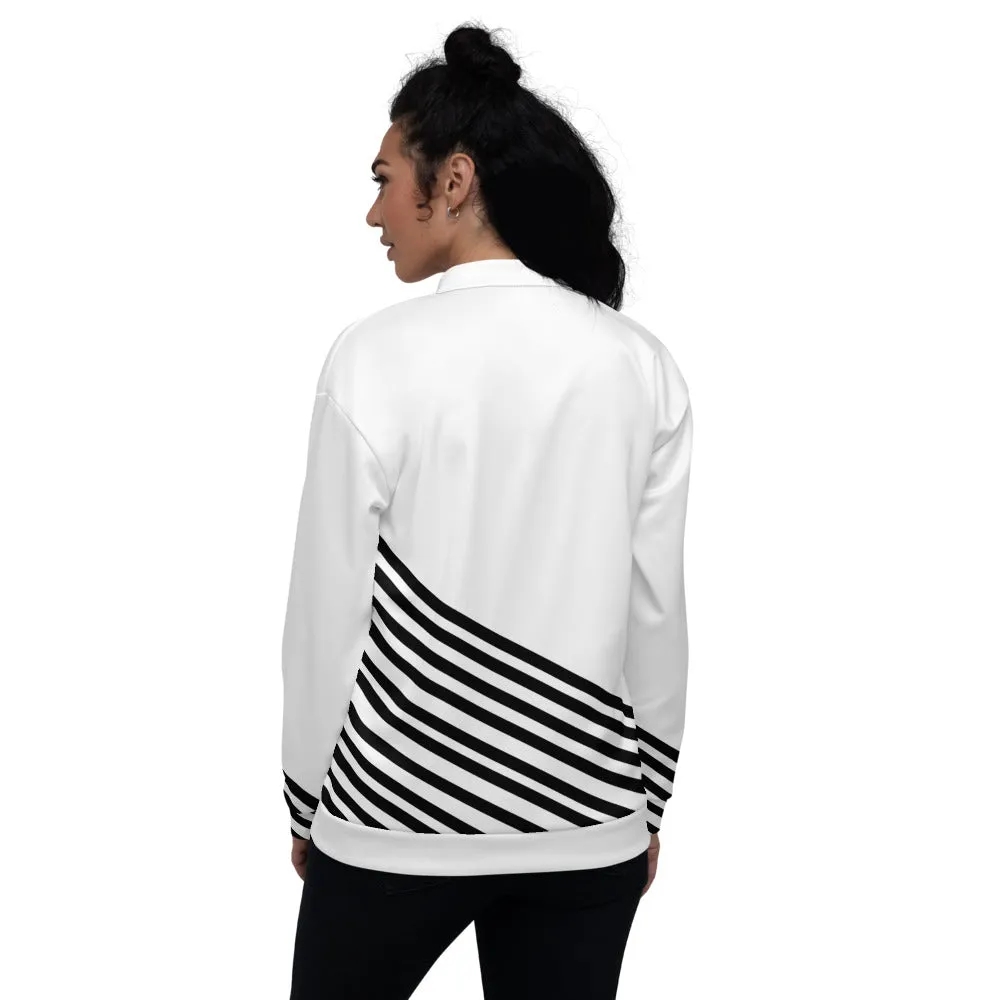 White Black Striped Bomber Jacket, Modern Unisex Fit Jacket For Men/Women-Made in EU