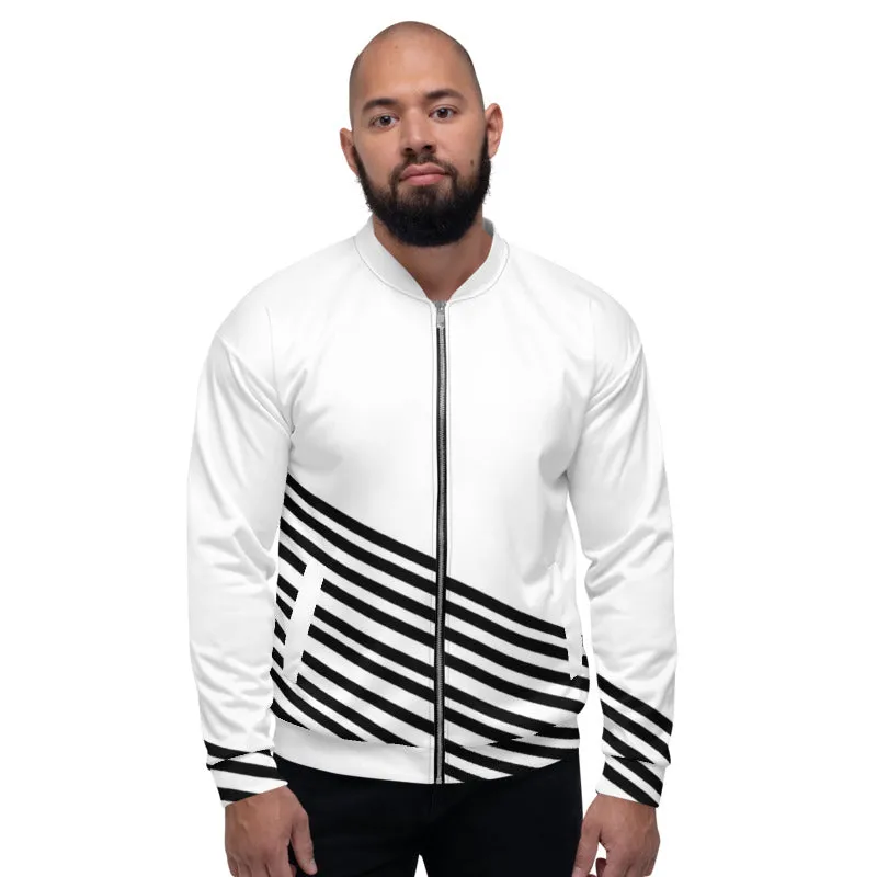 White Black Striped Bomber Jacket, Modern Unisex Fit Jacket For Men/Women-Made in EU