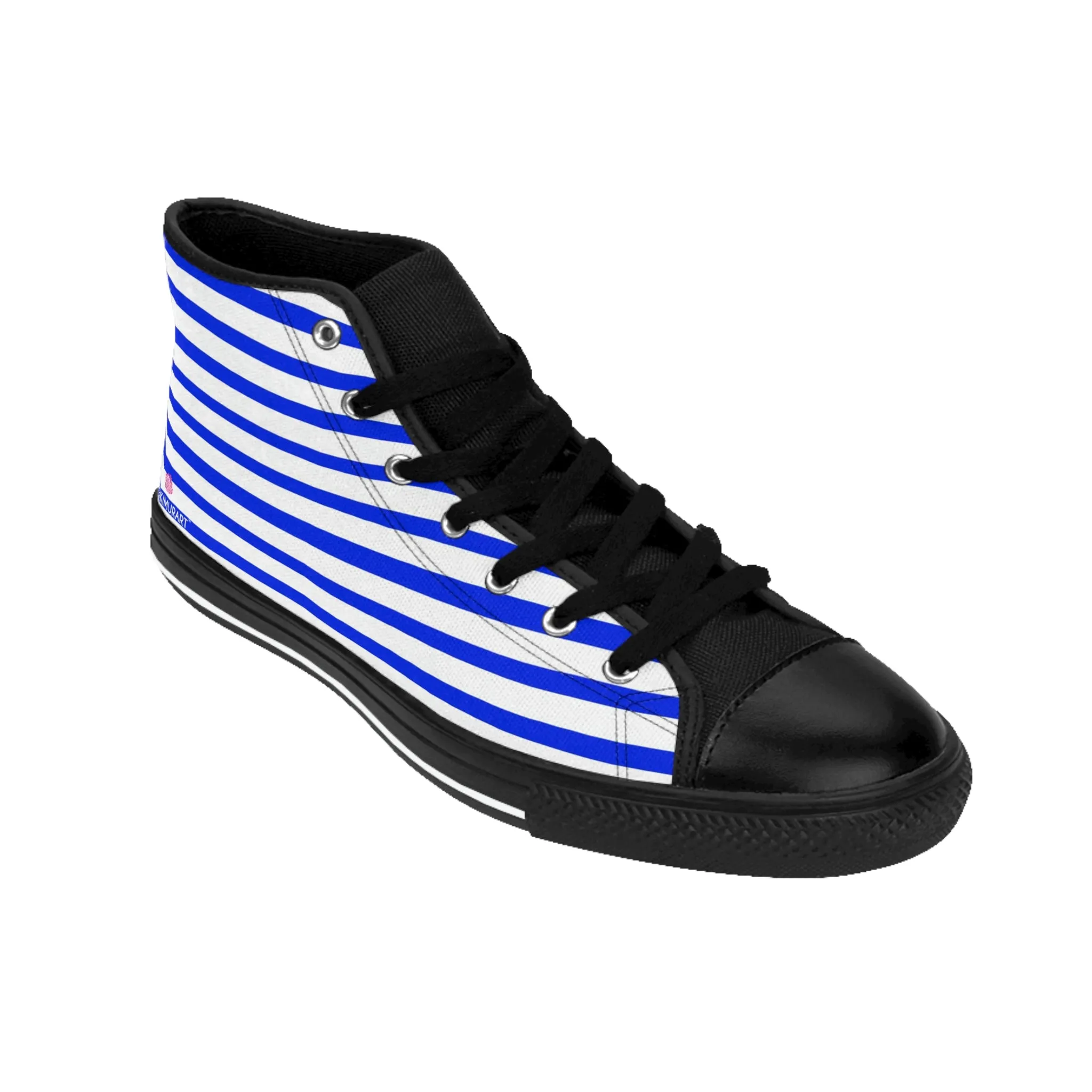 White Blue Striped Men's Sneakers, Modern Stripes Men's Designer Tennis Running Shoes (US Size: 6-14)