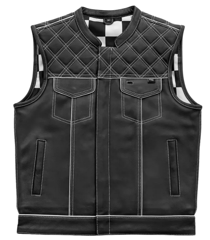 White Checker Leather Club Vest by First Mfg.