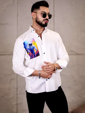 White Club Wear Multiverse Printed Satin Cotton Shirt