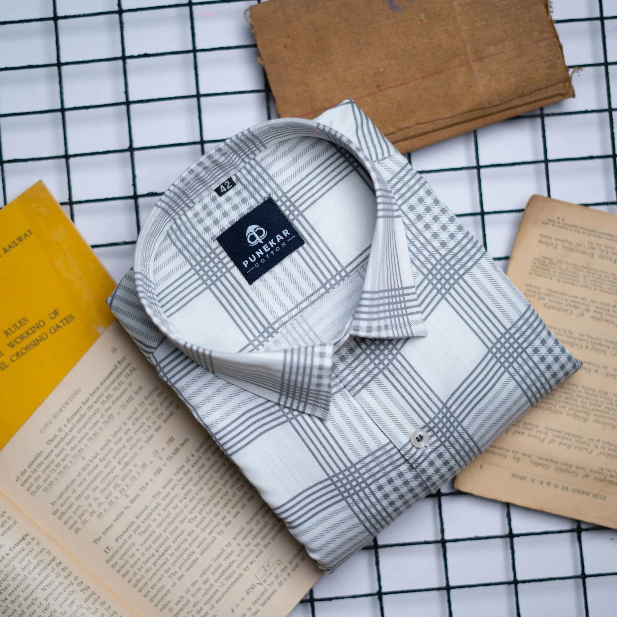 White Color Check Lexus Printed Shirts For Men's