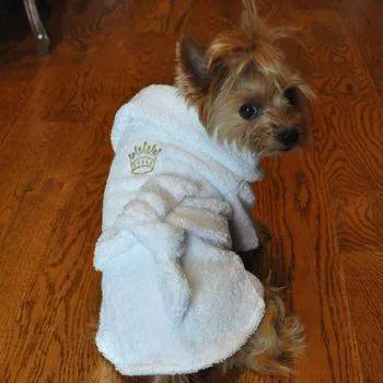 White Crown Gold Cotton Dog Bathrobe