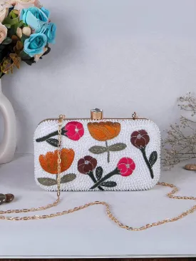 White Floral Stylish And Beautiful Clutch Bag