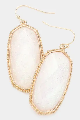 White Glittered Hexagon Gold Dangle Earrings