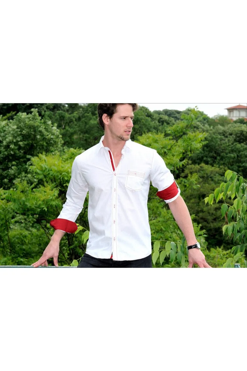 White Jacquard V Shirt W/Pocket