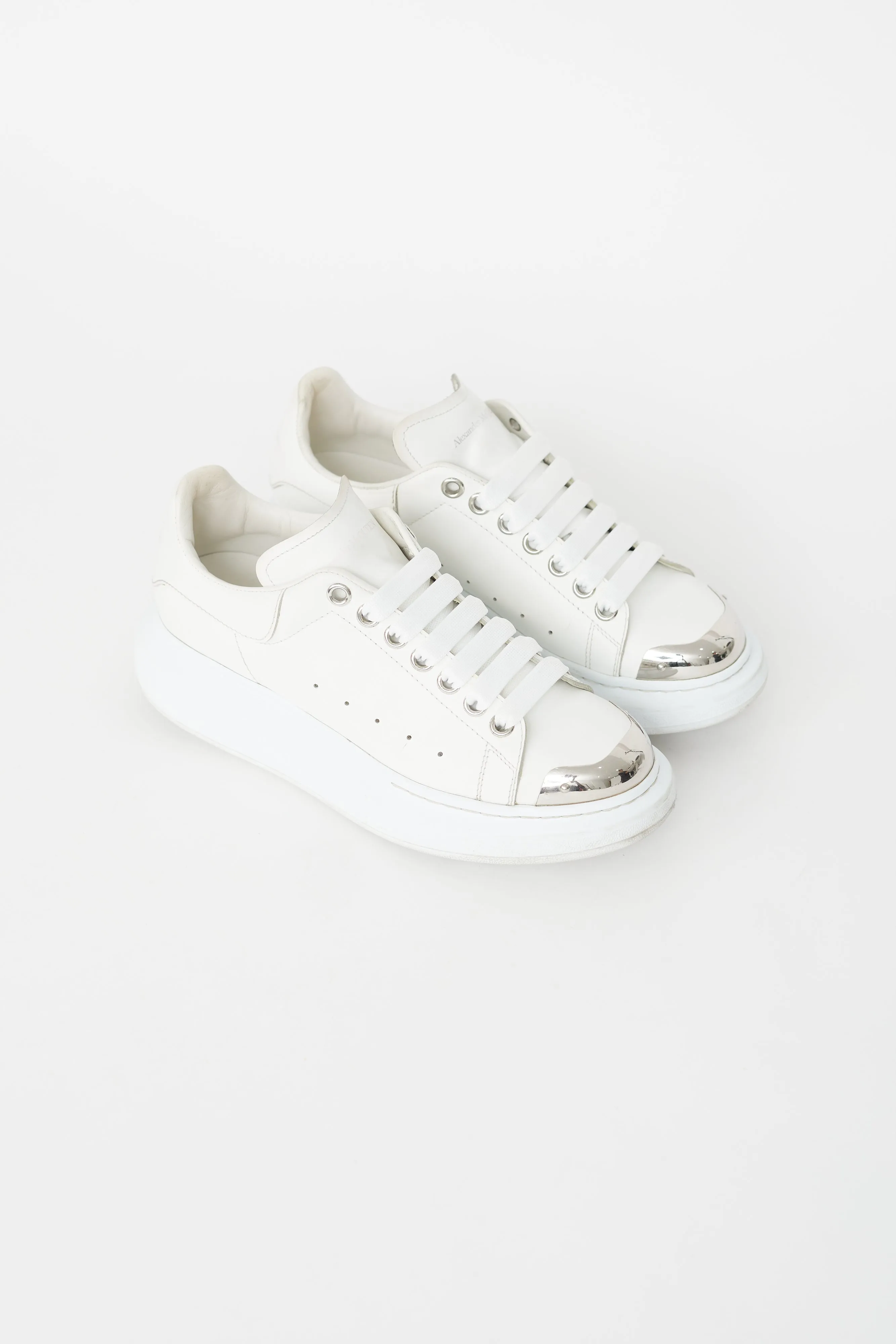 White Leather Metal Toe Oversized Sneaker