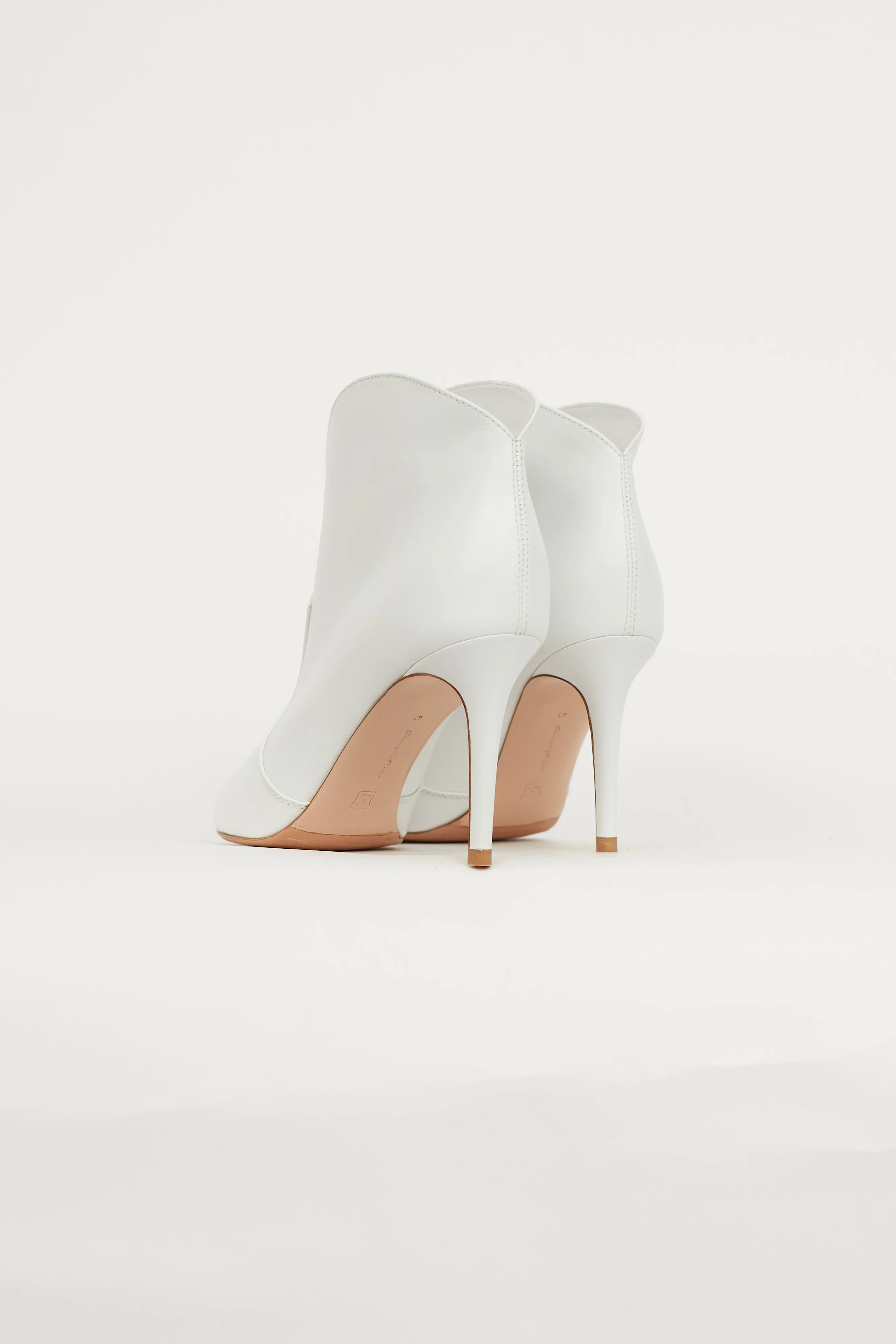 White Leather Pointed Toe Ankle Boot