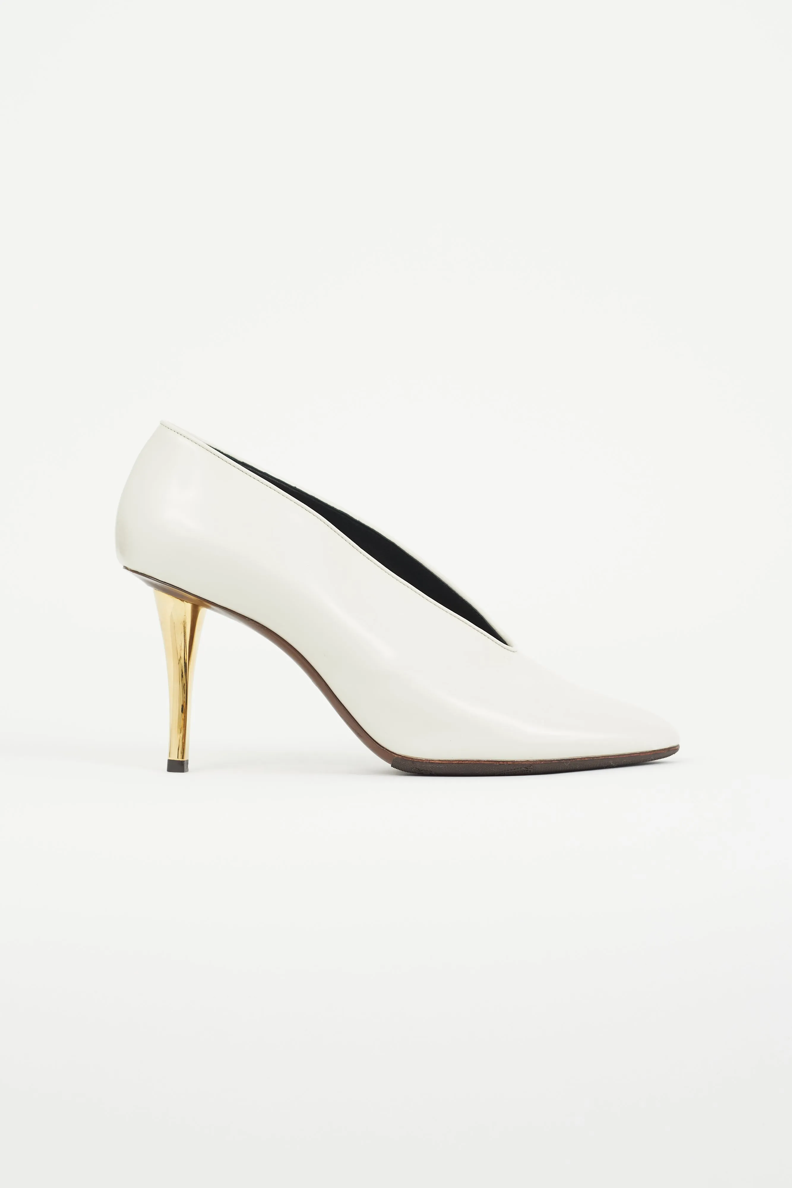 White Leather V-Neck Heel